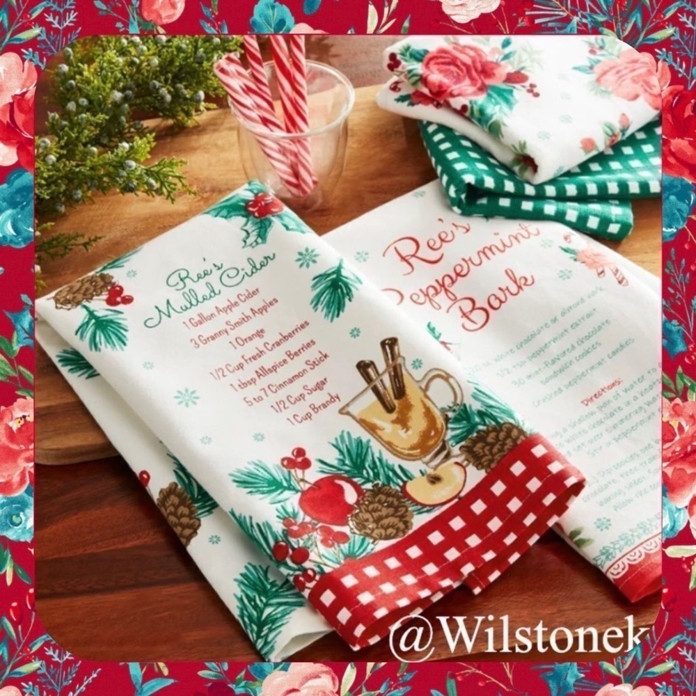 The Pioneer Woman Mulled Cider and Peppermint Bark Kitchen hand towels set of 4